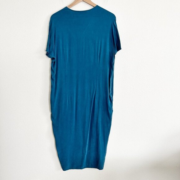 Universal Standard x J Crew Dress Blue Midi V-Neck Cap Sleeve Lantern - Picture 5 of 10